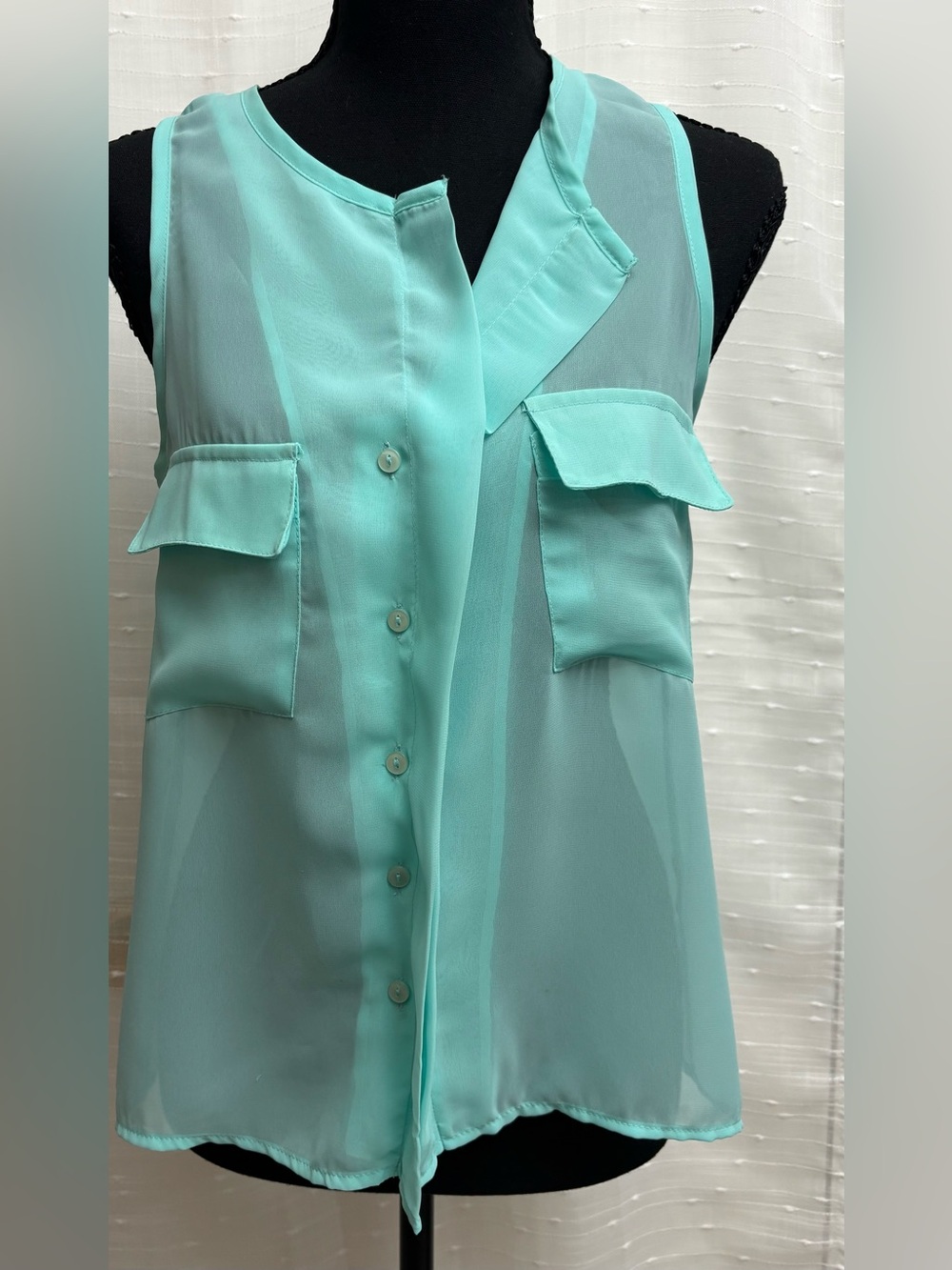 Source Unknown Mint Green Sheer Button-Front Camisole with Flap Pockets
